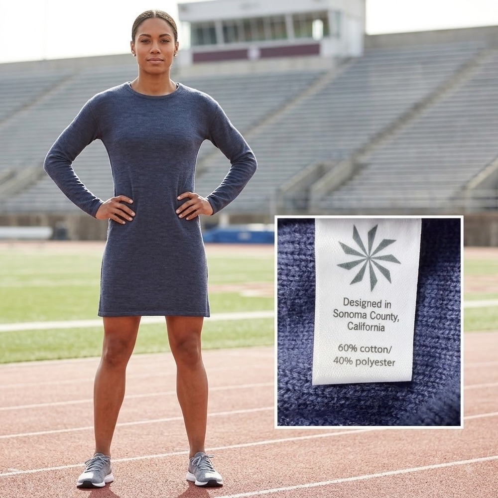 Sweater Dress Minimalist Classic Knit Long Sleeve Athleta Navy Blue SP Petite